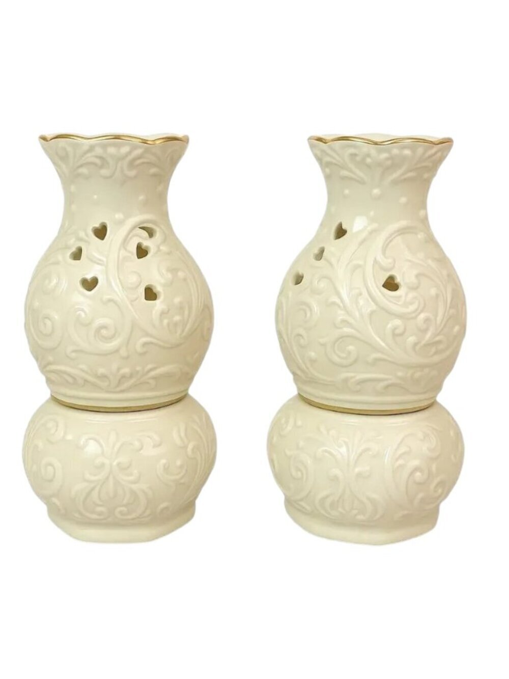 Set of 2 Vintage Pierced Porcelain Oil / Wax Warmers | Ivory Ceramic Diffusers